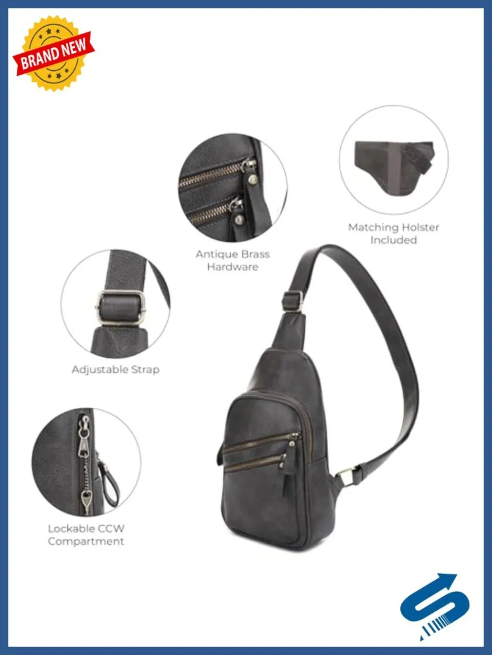 Faux Leather Unisex Multi-Pocket Concealed Carry Sling Bag Crossbody Backpack